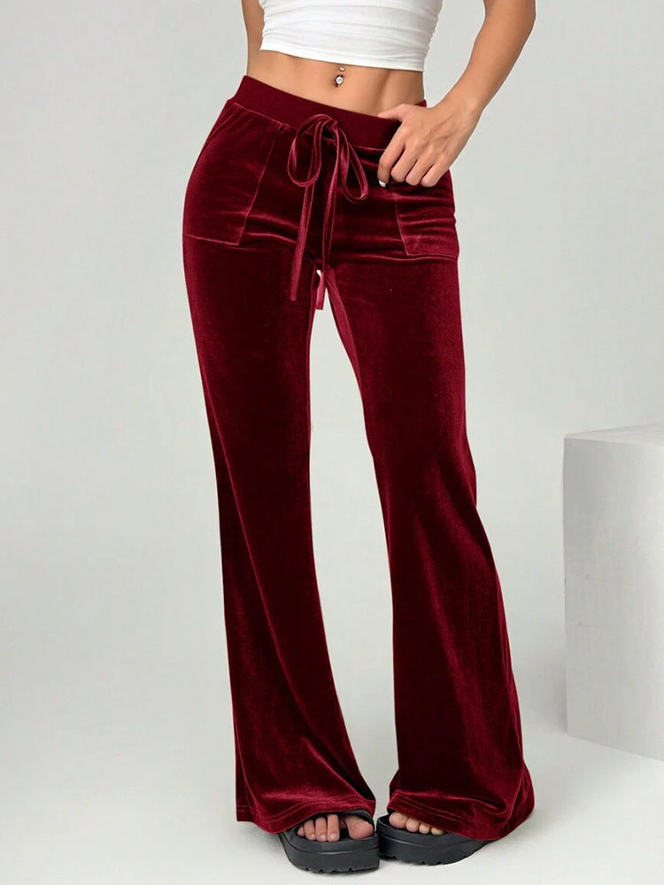 Velvet Flare Pants High Waist Wide Leg Casual Trousers