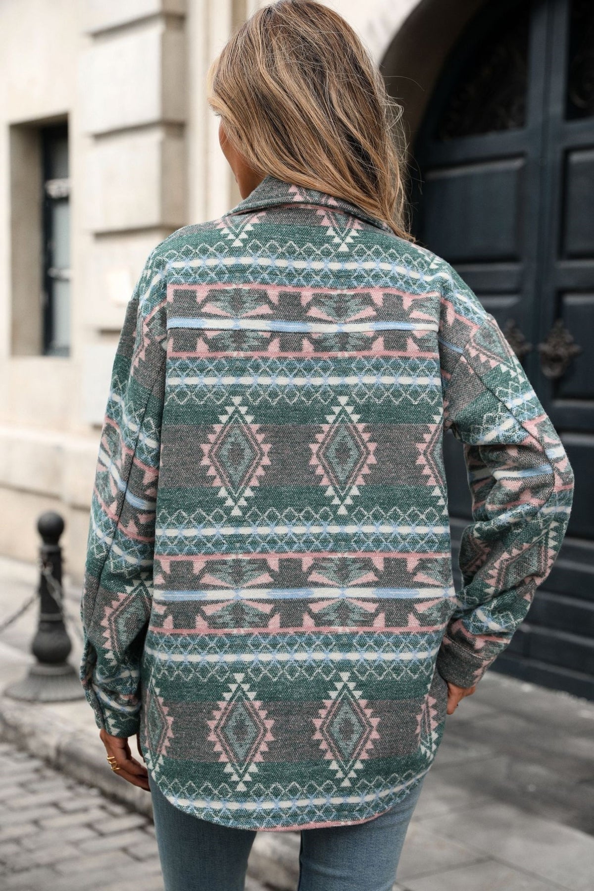 Women's Aztec Oversized Shacket Button Front Jacket
