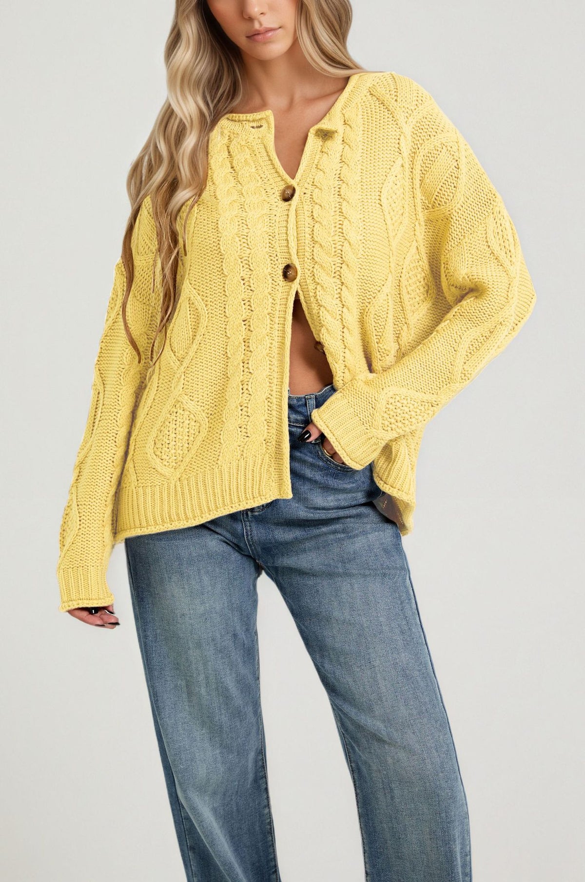 Women's Chunky Cable Knit Button Front Cardigan Sweater