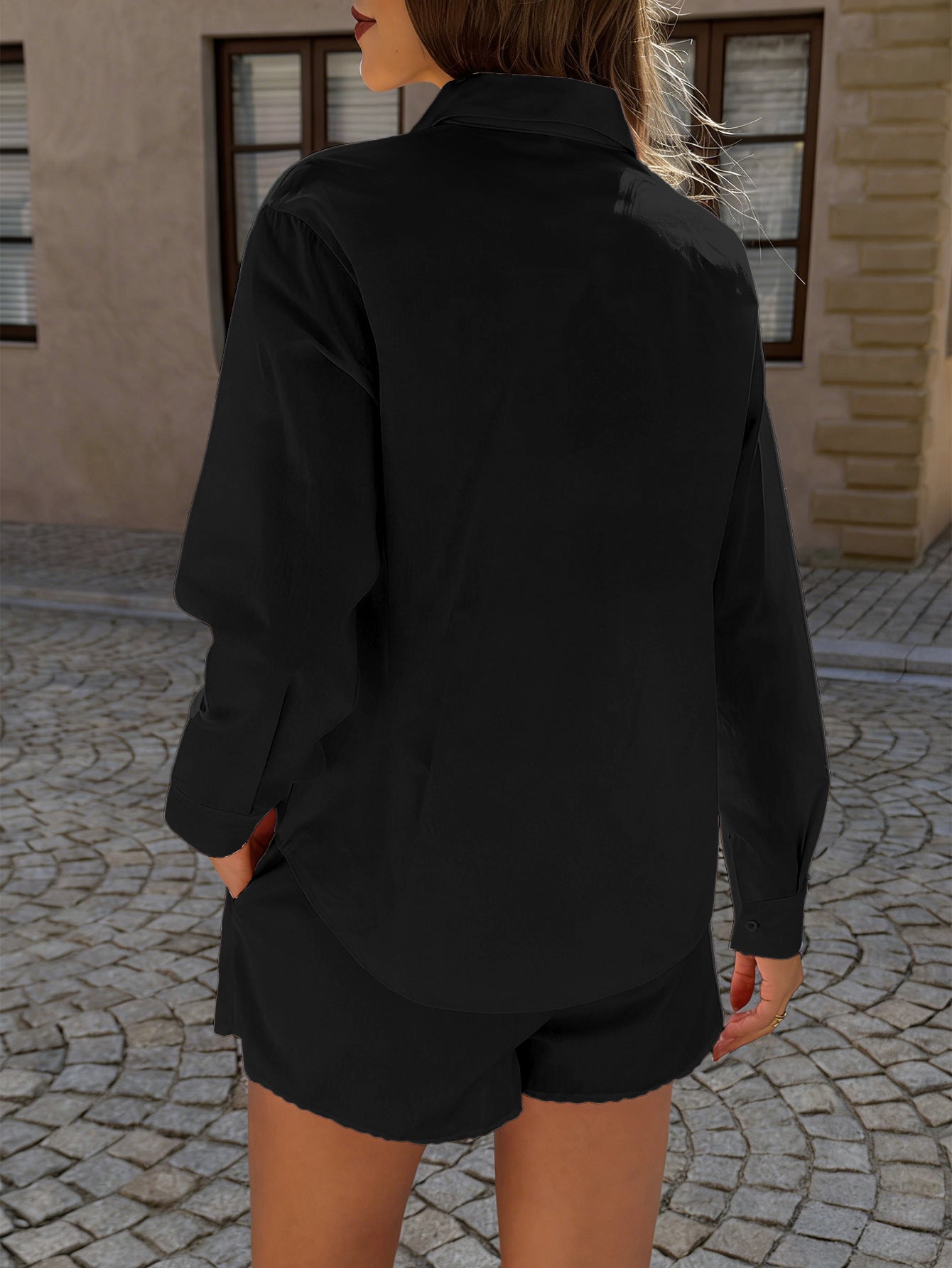 Solid Cotton Shorts Set Resort Shirt Lounge