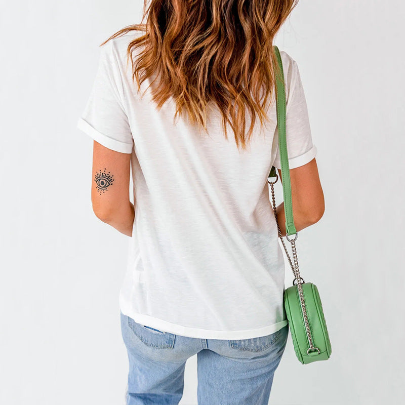 Solid Color Versatile Round Neck Pullover Casual Short Sleeve Top