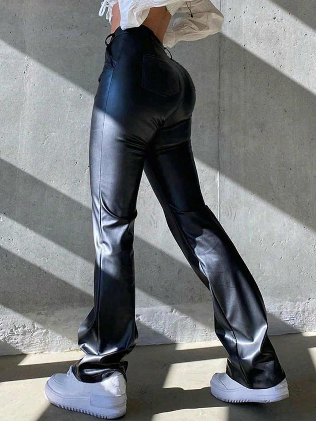 Women's Faux Leather Flare Pants High Waist Y2K Sexy