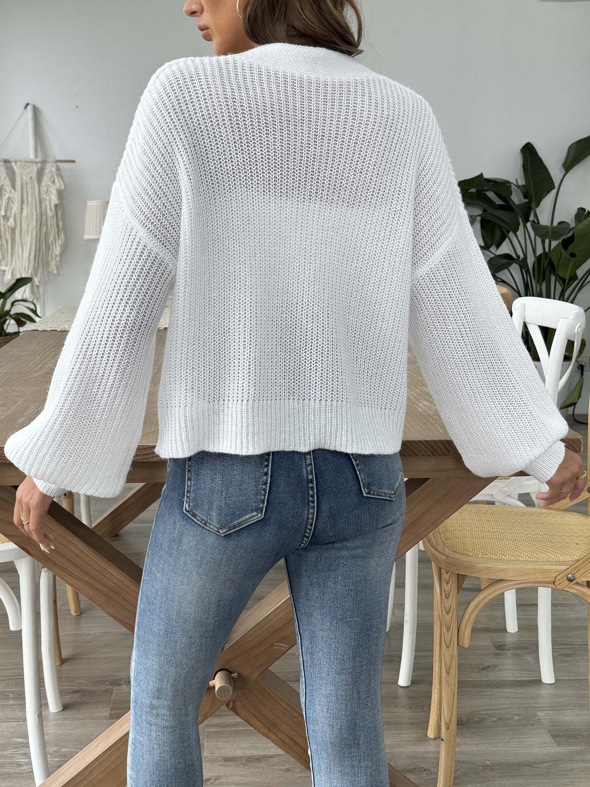 Women's Crochet Flower V Neck Button Down Cropped Cardigan
