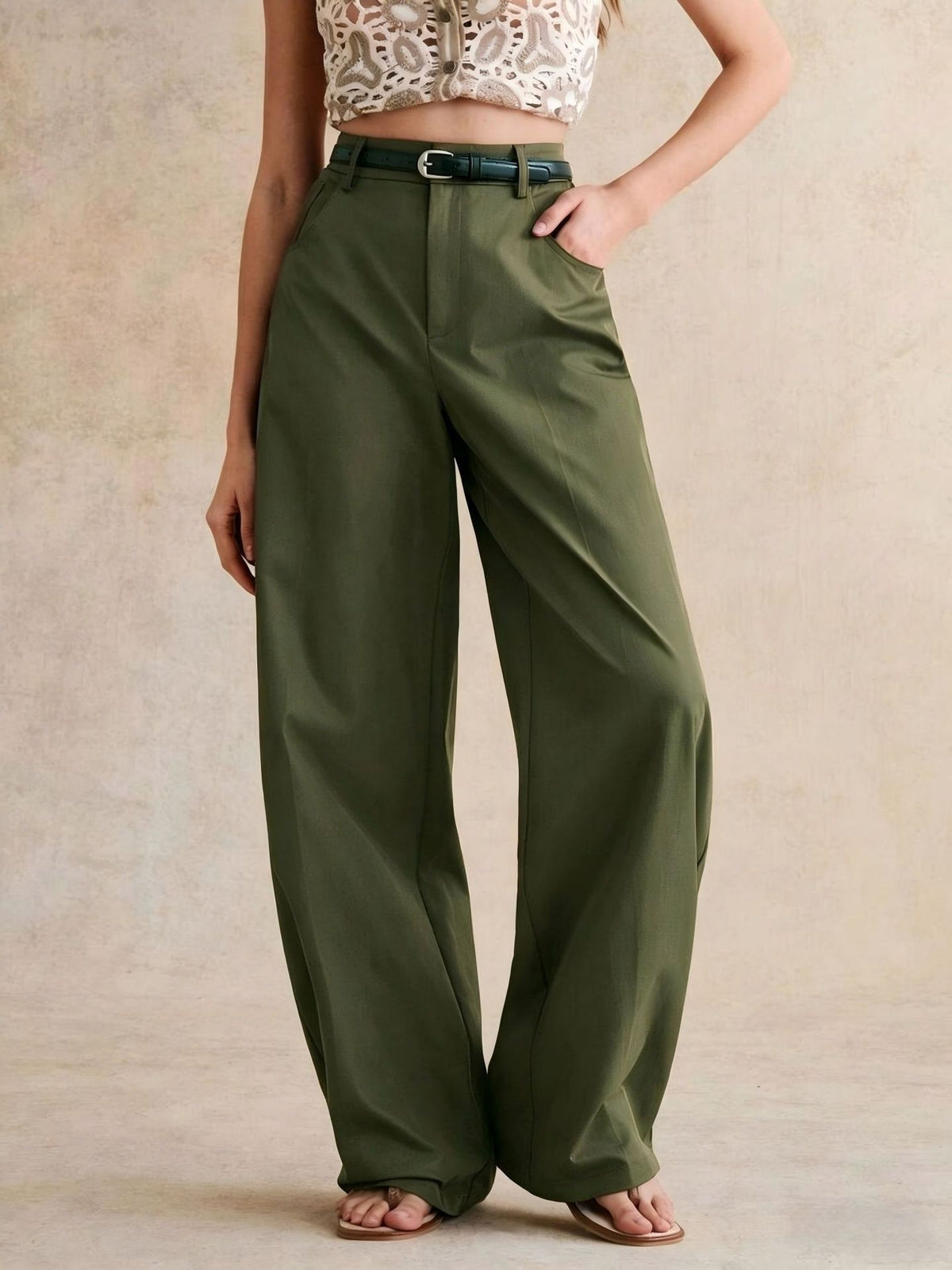 Women's High Waisted Baggy Barrel Leg Pants Cotton Casual
