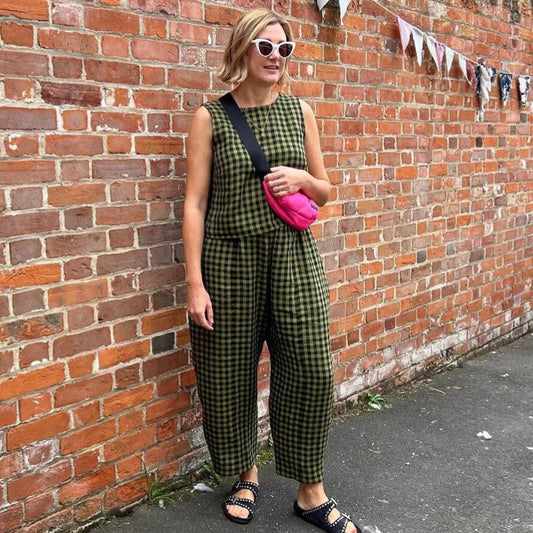 Women's Plaid Sleeveless Top & Pants Two Piece Set