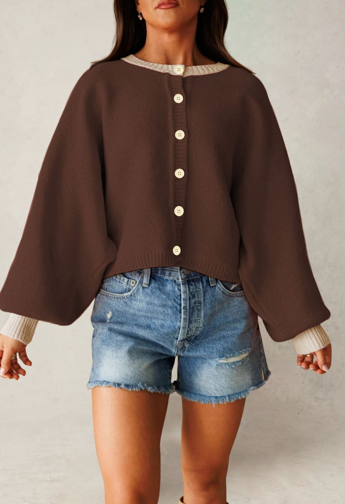 Women's Oversized Color Block Chunky Knit Cardigan