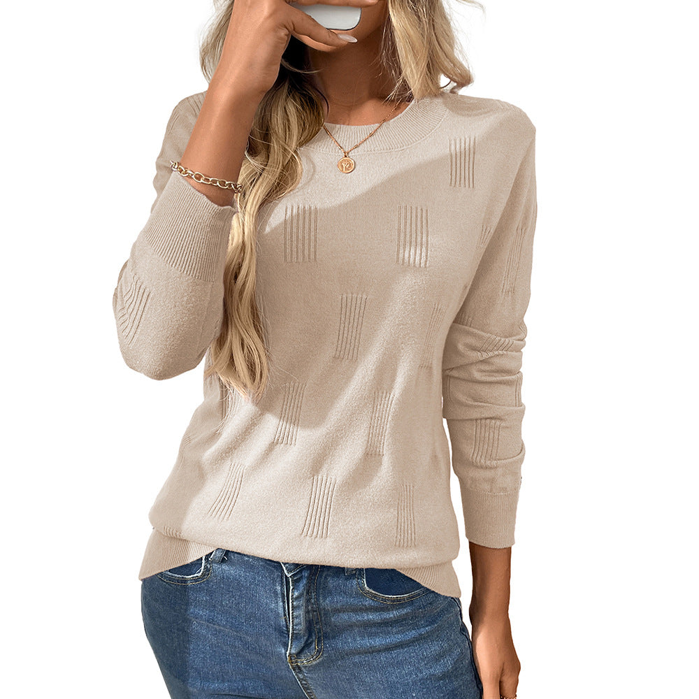 Textured Knit Pullover Sweater with Crew Neck