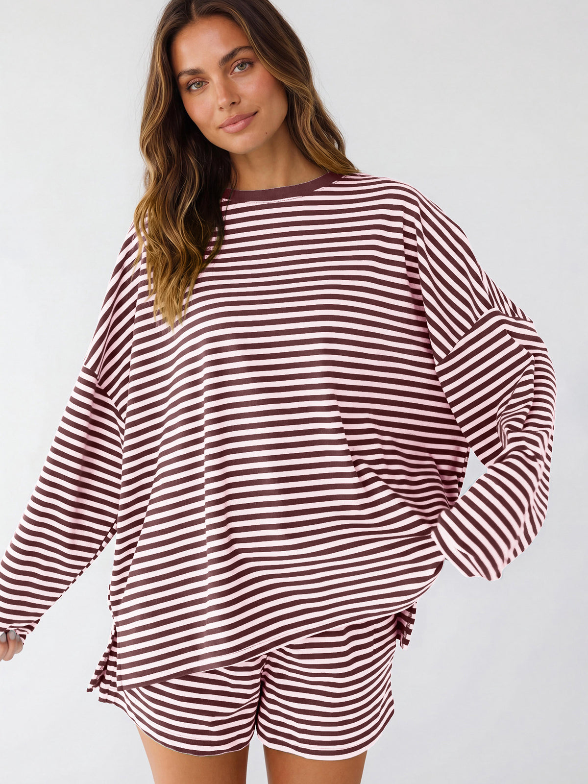 Striped Oversized Two Piece Lounge Shorts Set