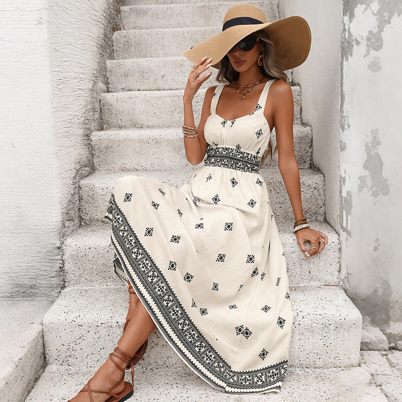 Womens Boho Maxi Dress Spaghetti Strap Vacation Dress