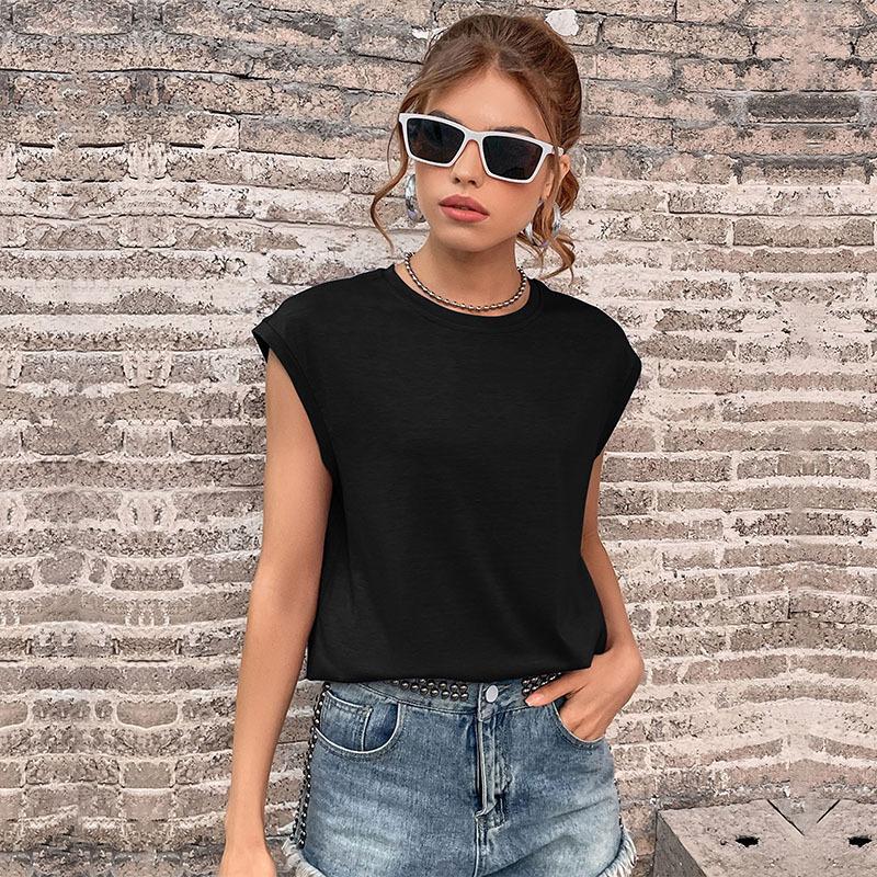 Patchwork Polyester Tee Relaxed Fit Trendy Summer