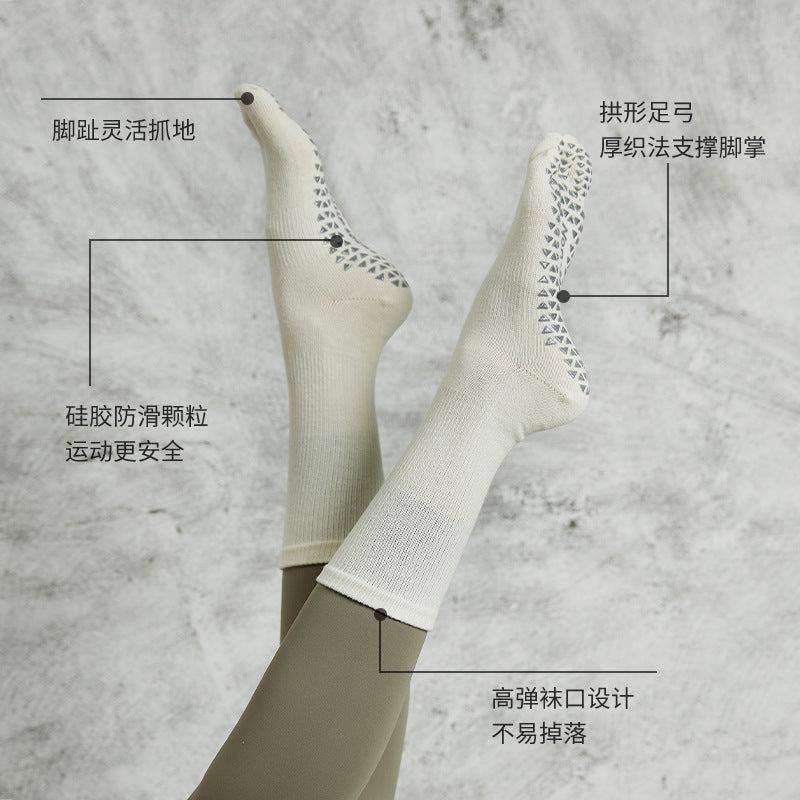 Womens Pilates Toe Socks Non Slip Grip Cotton Crew Socks