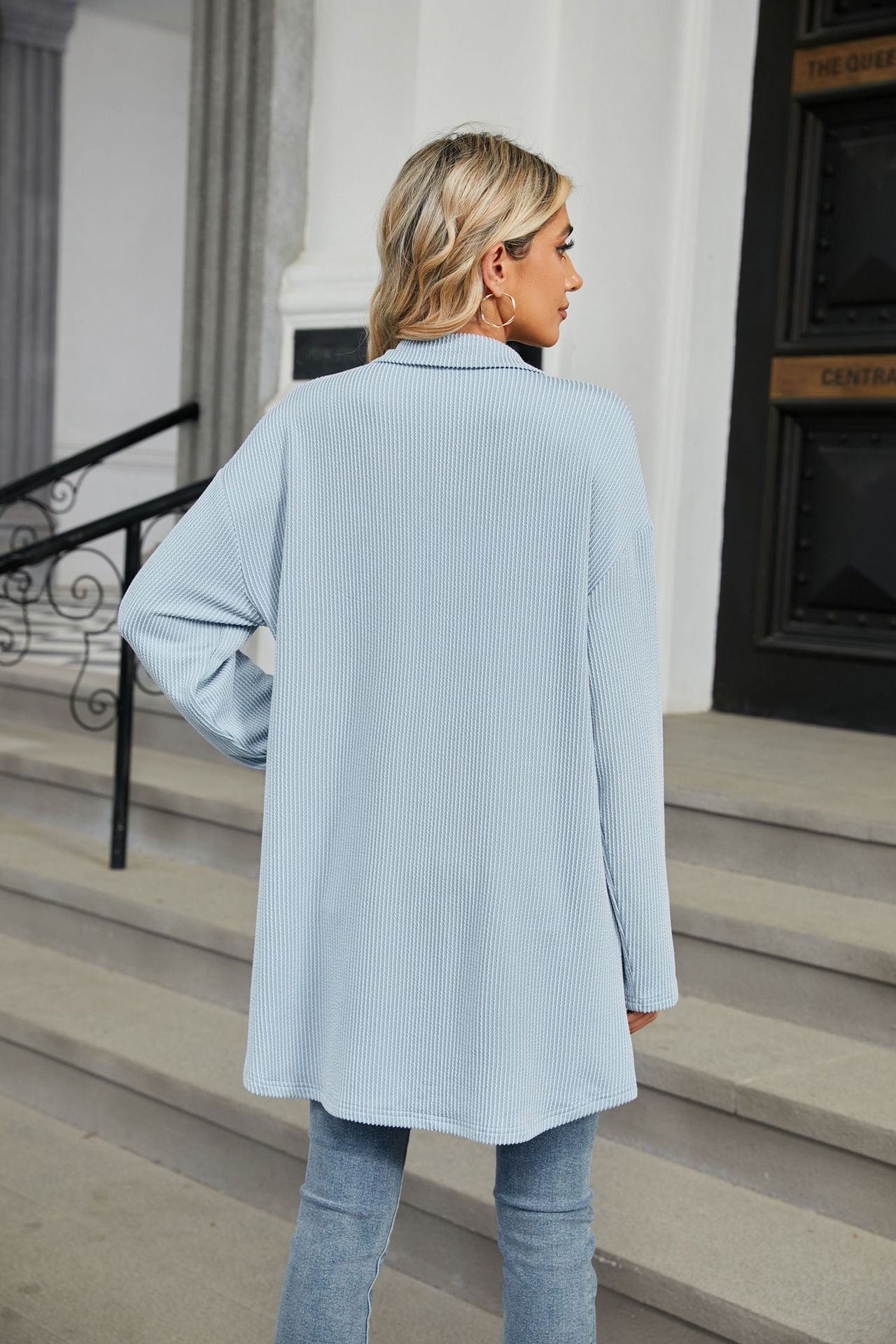 Solid Color Lapel Button Pocket Long Sleeve