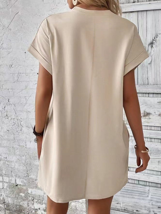 Oversized Crew Neck Casual T Shirt Dress With Pockets
