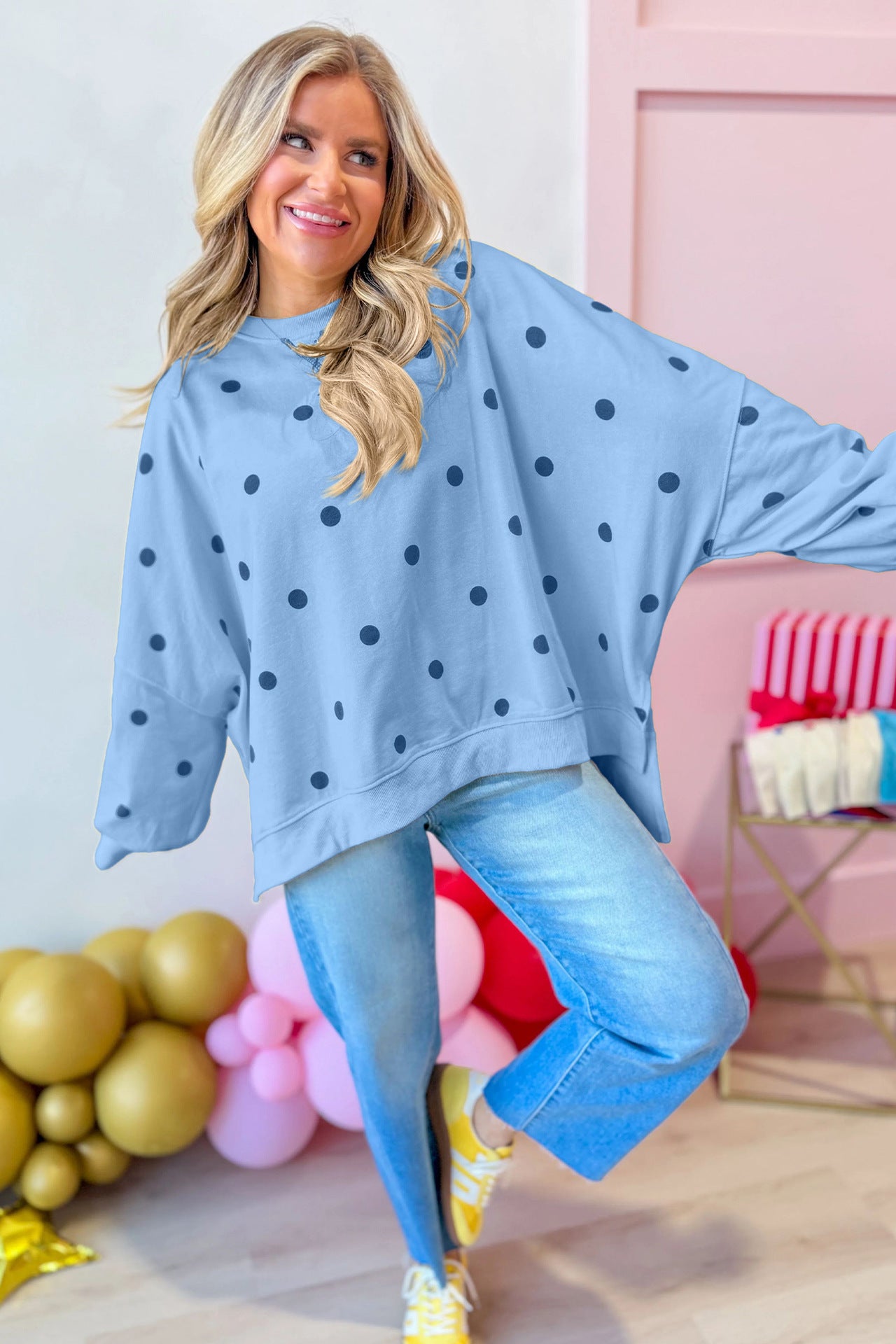Custom Polka Dot Oversized Sweatshirt Womens Casual Pullover