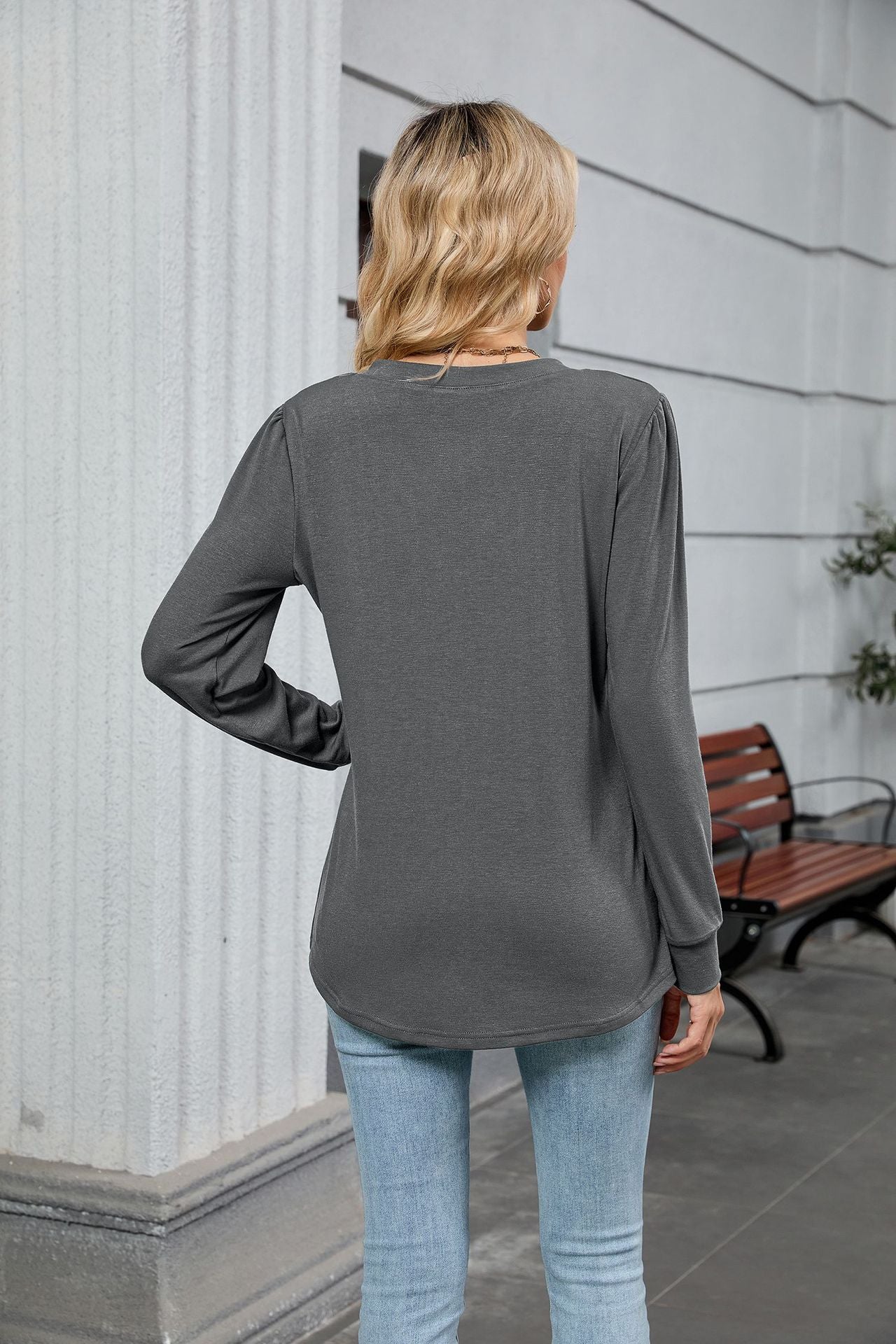 V-Neck Pleated Top – Soft Jersey Long Sleeve Tee