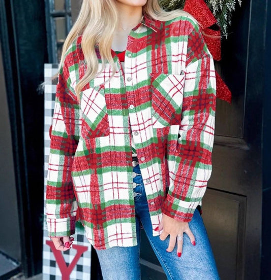 Plaid Checkered Christmas Shirt Jacket - Holiday Cozy Fit