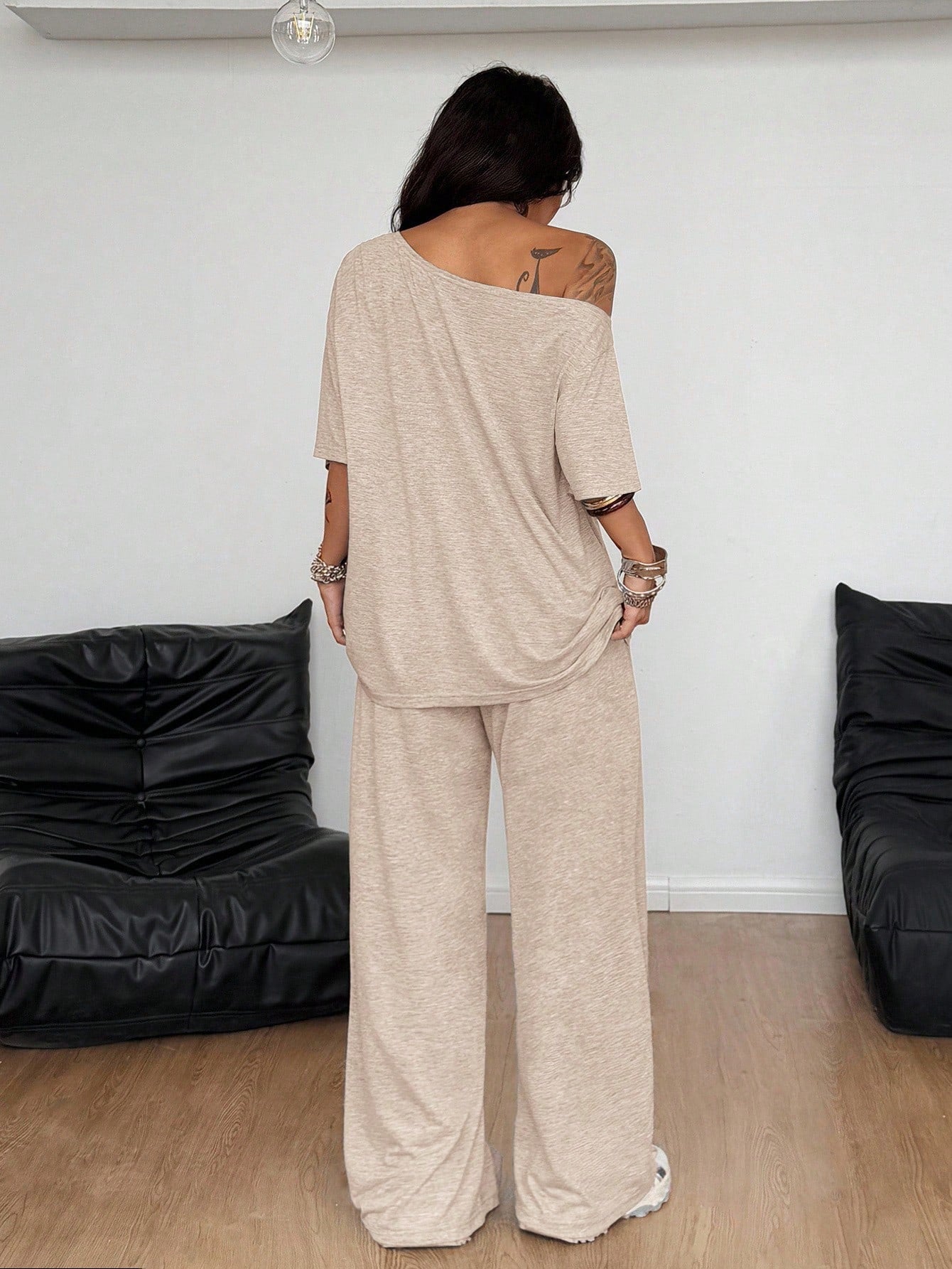 Off Shoulder Wide Leg Pants Set Casual Lounge Two Piece