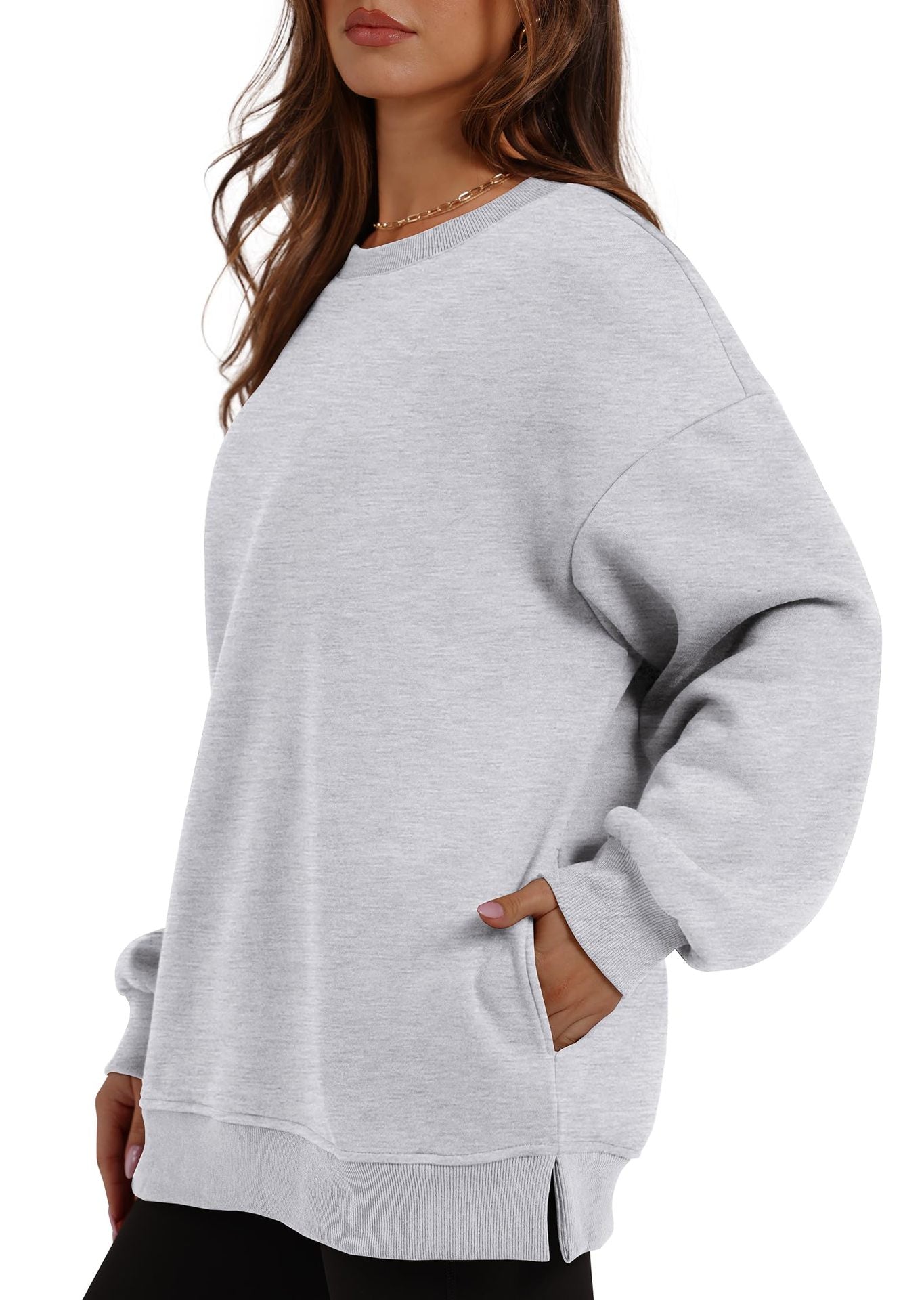 Oversized Crewneck Pullover Sweatshirt with Pockets