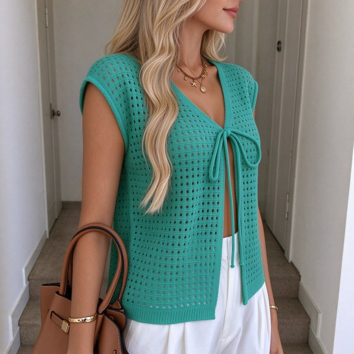Women's Open Knit Tie-Front Cardigan Cover-Up