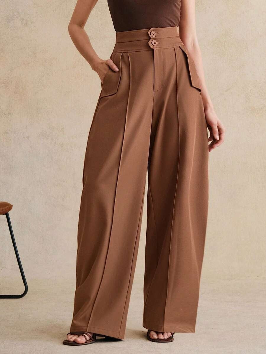Women's High Waisted Wide Leg Curved Pants Casual Trousers