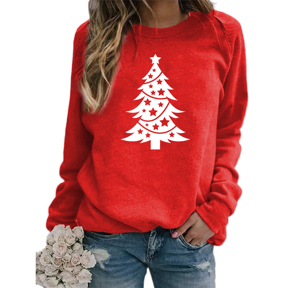 Womens Christmas Tree Graphic Sweatshirt Oversized Crewneck