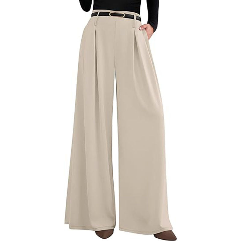 High Waist Wide Leg Flowing Work Trousers for Women