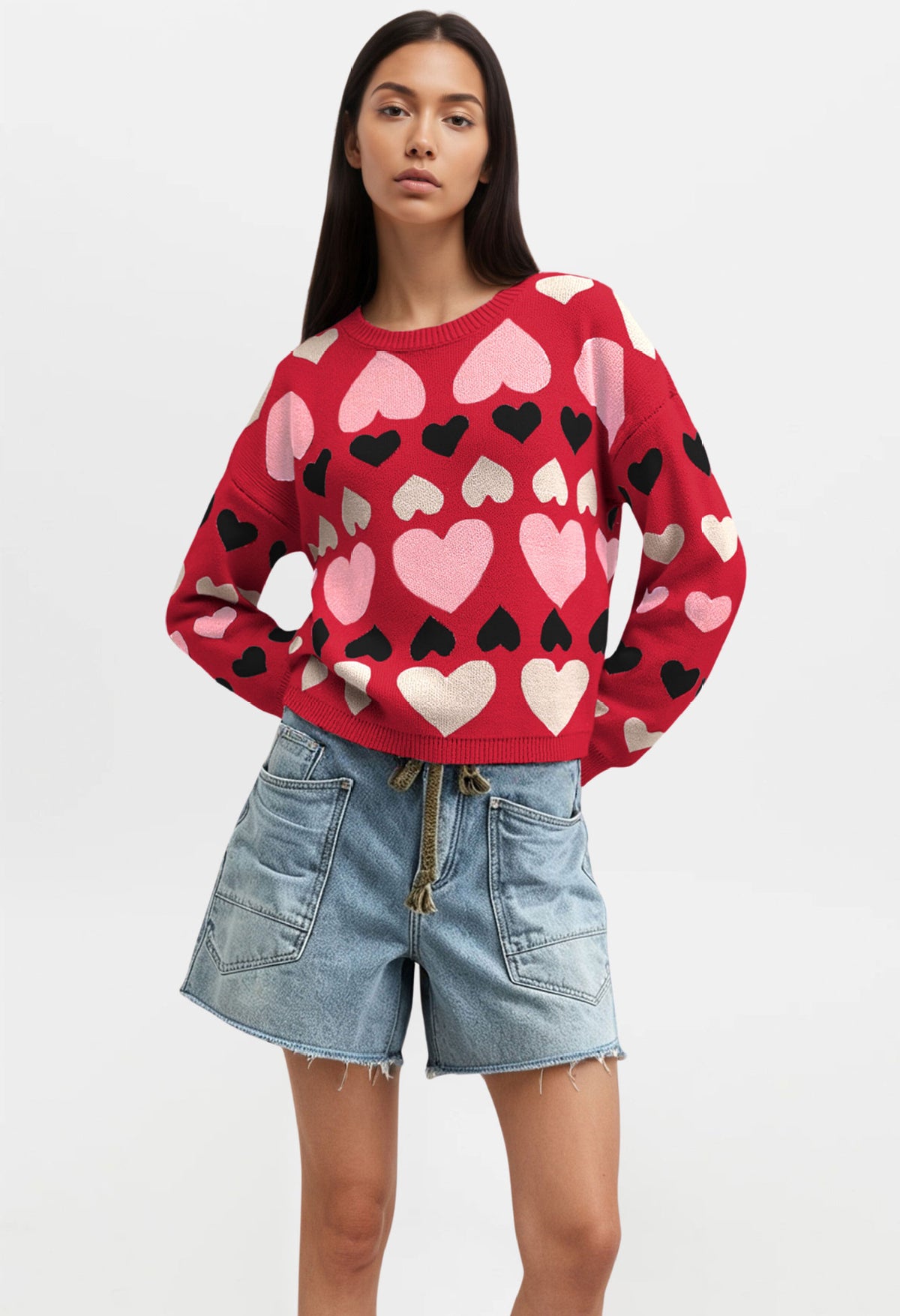 Women's Valentine Heart Crewneck Knit Sweater
