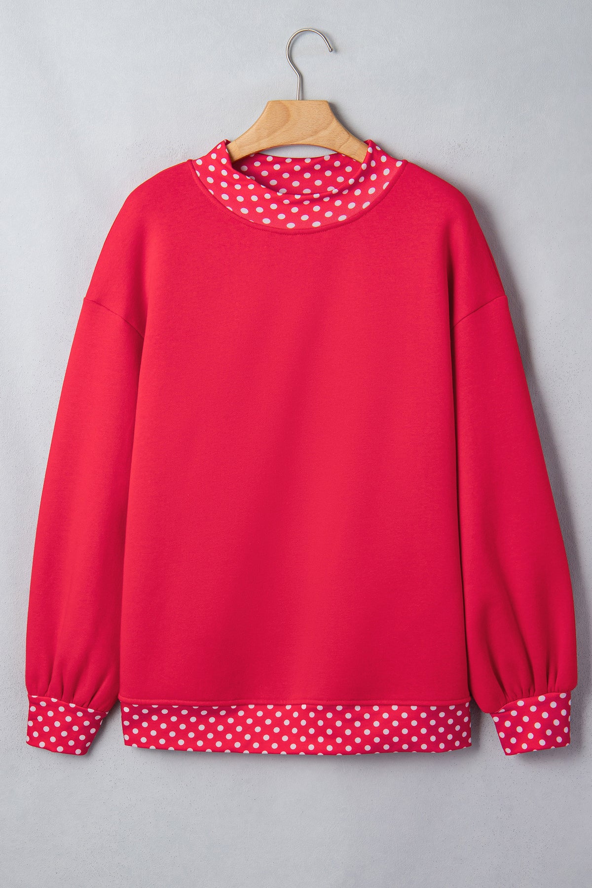 Women's Oversized Fleece Polka Dot Trim Sweatshirt