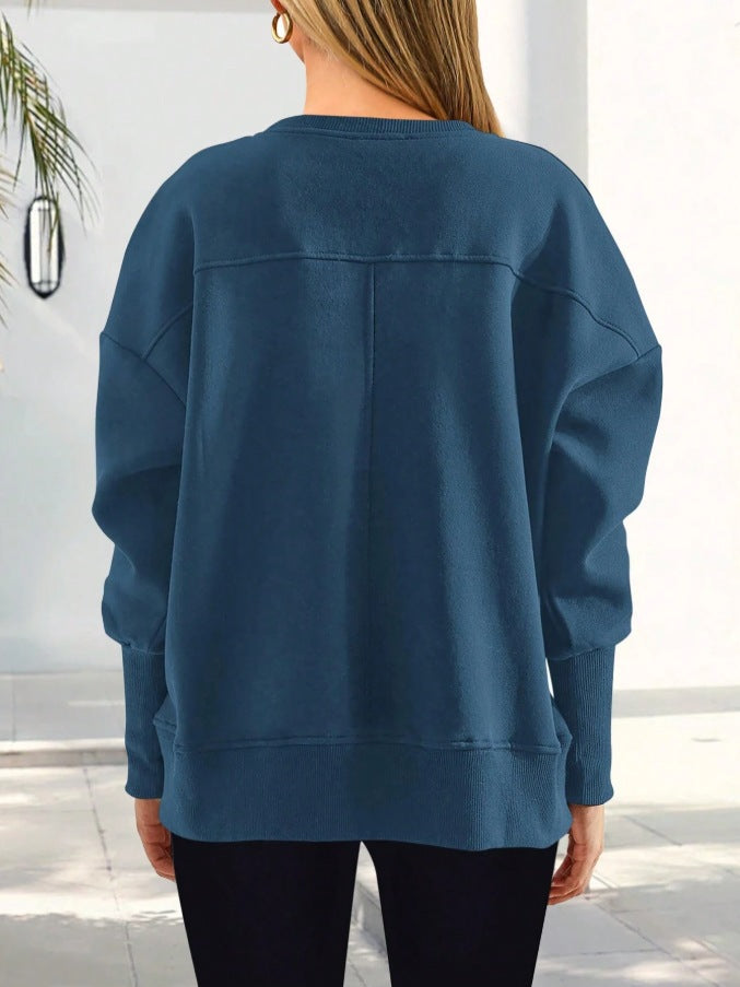 Solid Sweatshirt Casual Oversized Side Slit Pullover