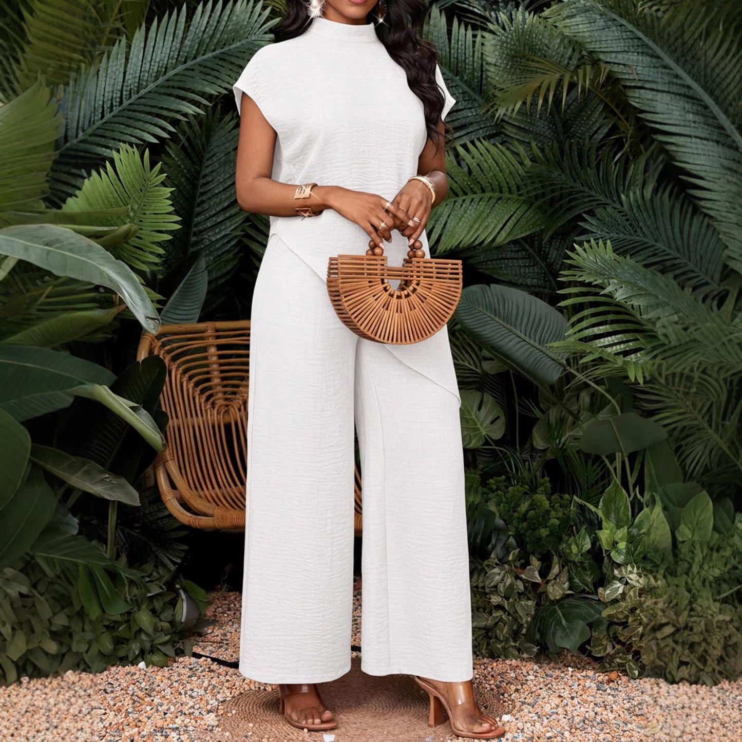 Solid Set Resort Textured Wide Leg Vacation