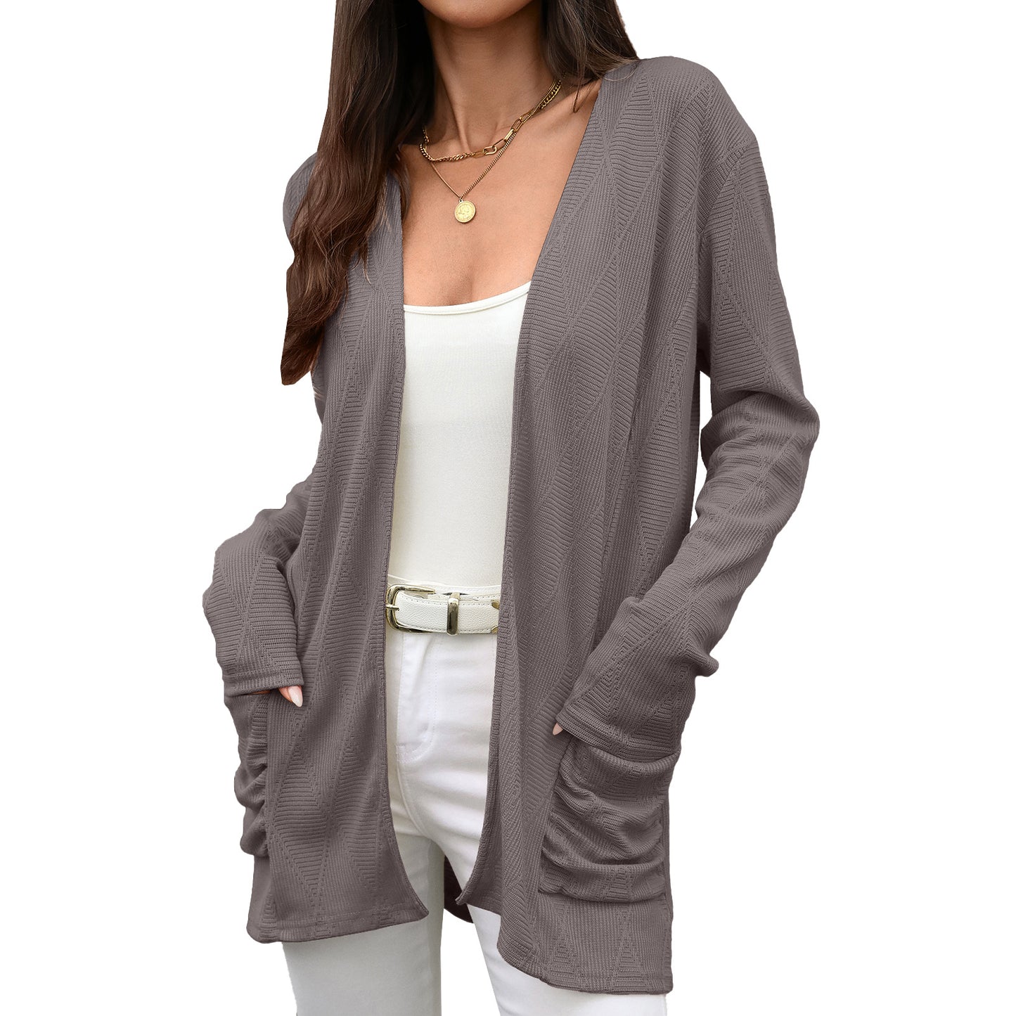 Women's Open Front Knit Cardigan Long Sleeve Pockets
