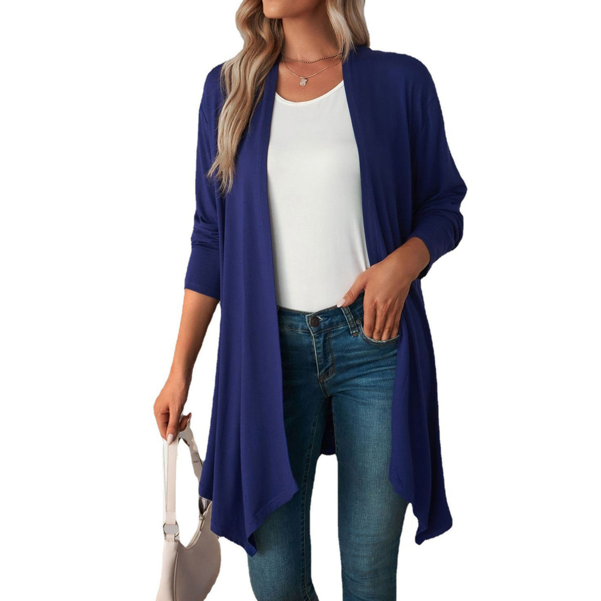 Women's Lightweight Solid Open Front Long Cardigan