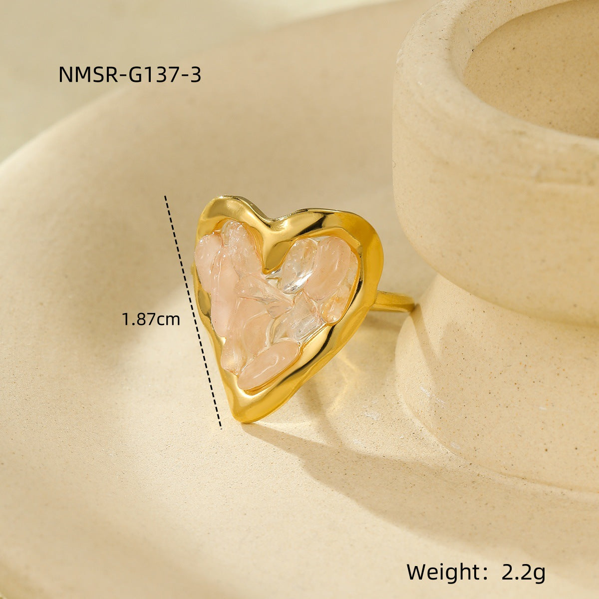 18K Gold Plated Natural Stone Heart Dainty Ring