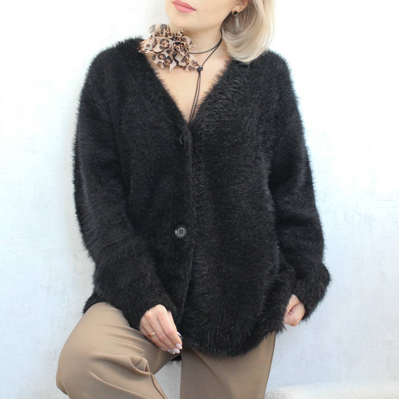 Fuzzy Cardigan Sweater, Oversized Button-Front Knit