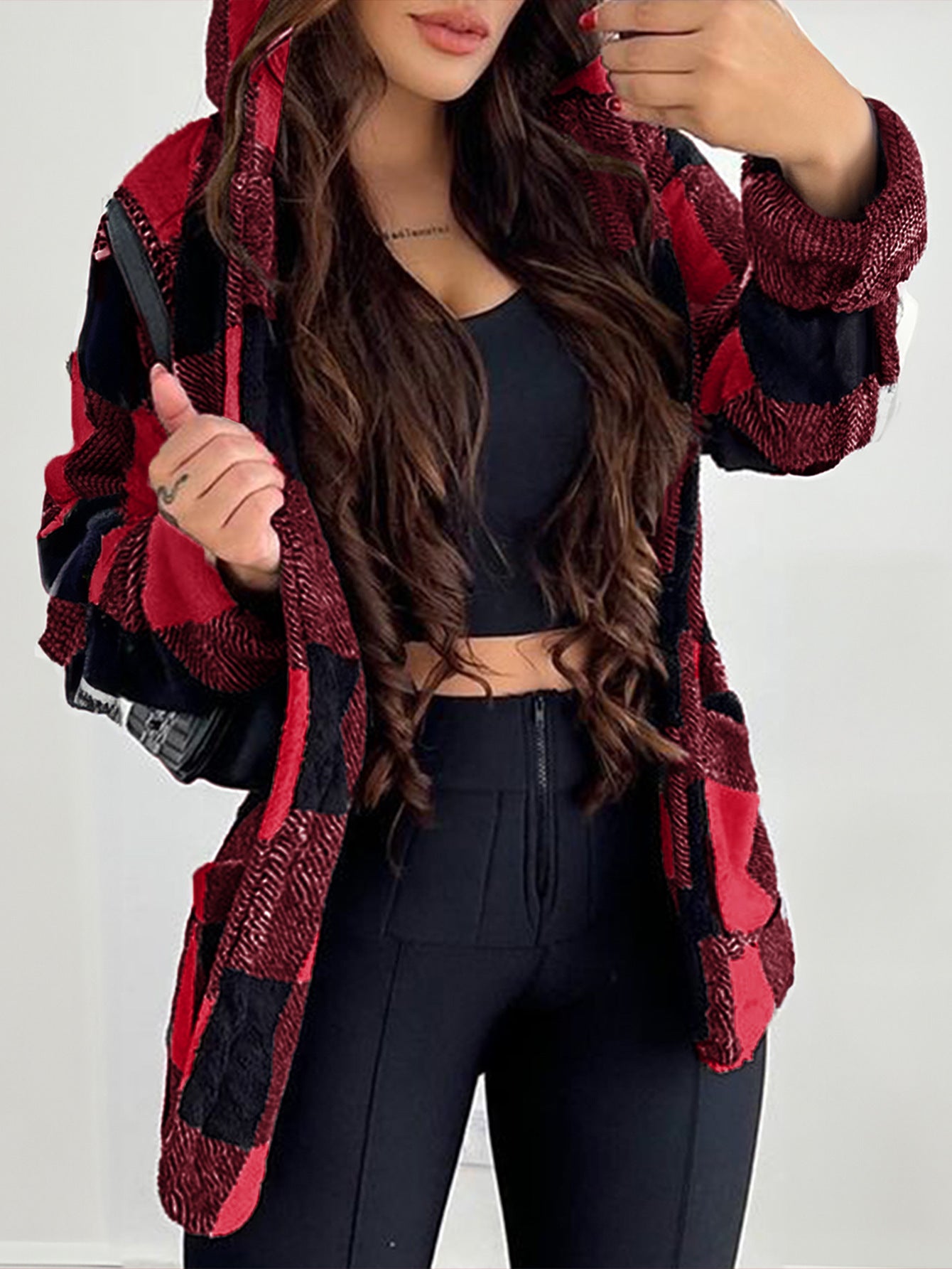 Casual Contrasting Buttonless Hooded Trench Coat