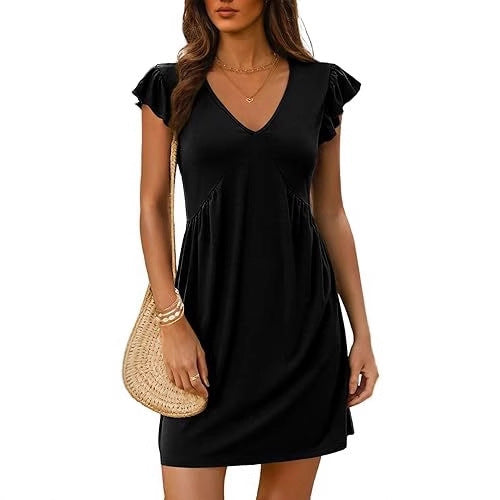 V Neck Flutter Sleeve Ruched Mini Dress for Women