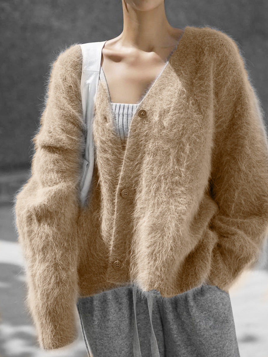 Fuzzy Cardigan Sweater, Oversized Button-Front Knit