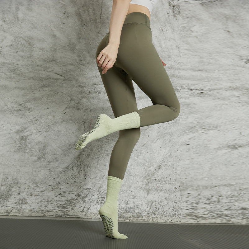 Womens Pilates Toe Socks Non Slip Grip Cotton Crew Socks