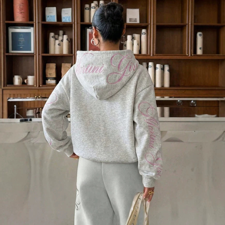 Grey Back Embroidered Oversized Hooded Sweatshirt