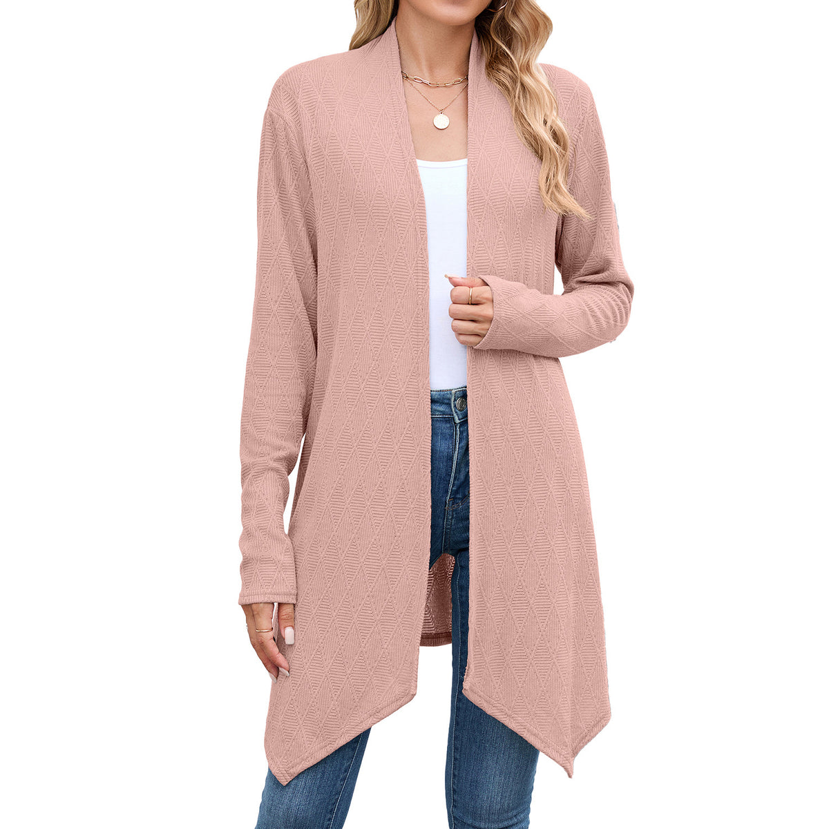 Women's Textured Open Front Long Knit Cardigan Sweater