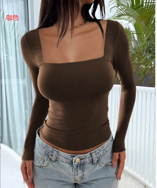 Y2K Square Neck Long Sleeve Fitted Knit Top