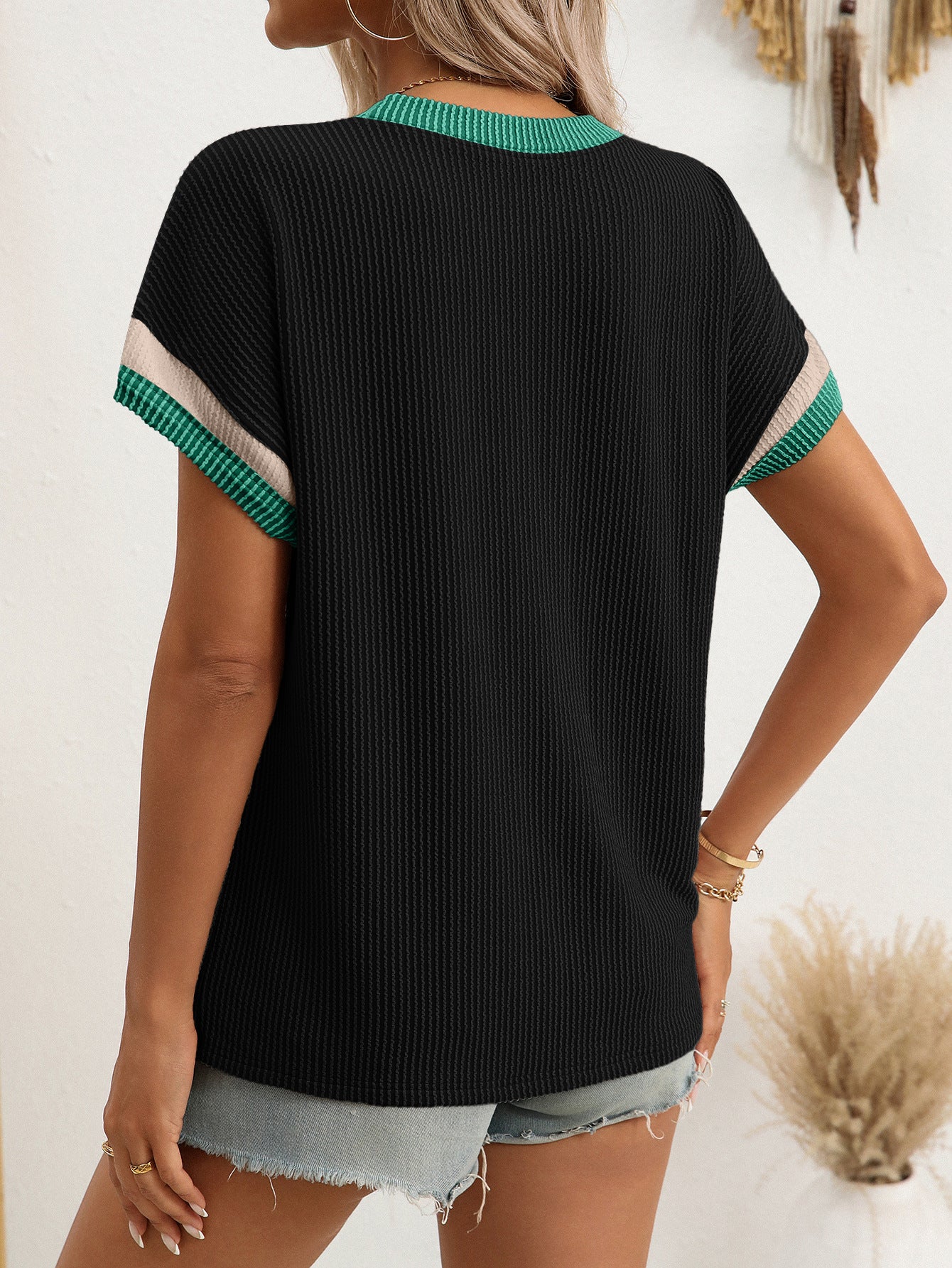 Relaxed Fit Round Neck Color Block Summer T Shirt