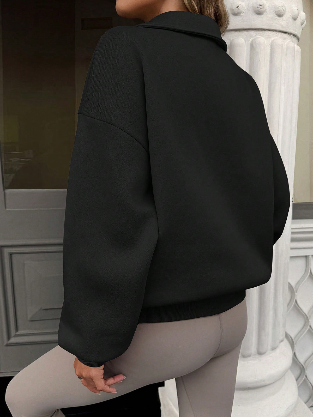 Women's Oversized Collared Half Button Pullover Sweatshirt