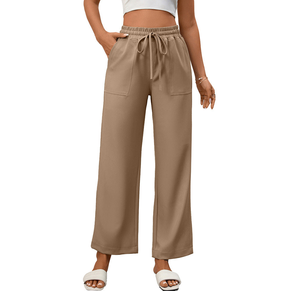 Wide Leg Drawstring Pants with Pockets High Waist Casual