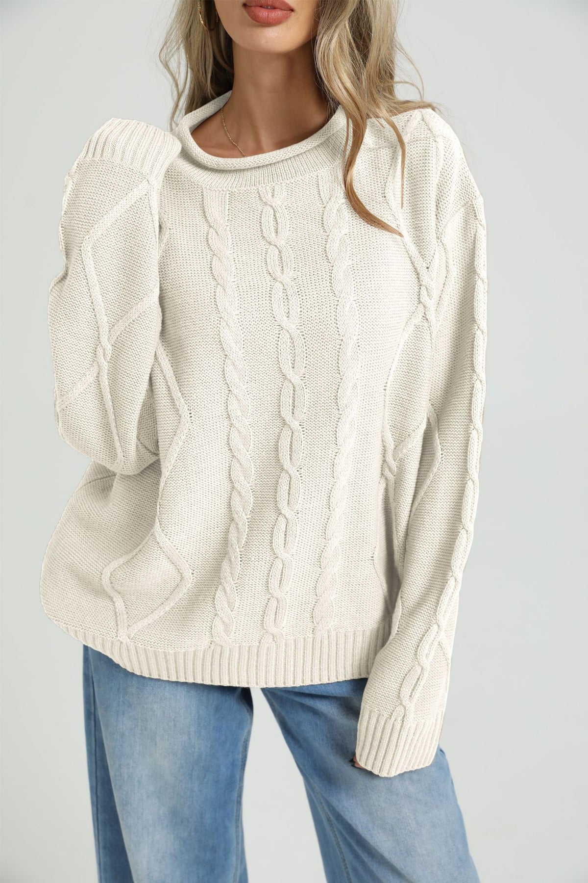 Women's Oversized Cable Knit Crewneck Sweater