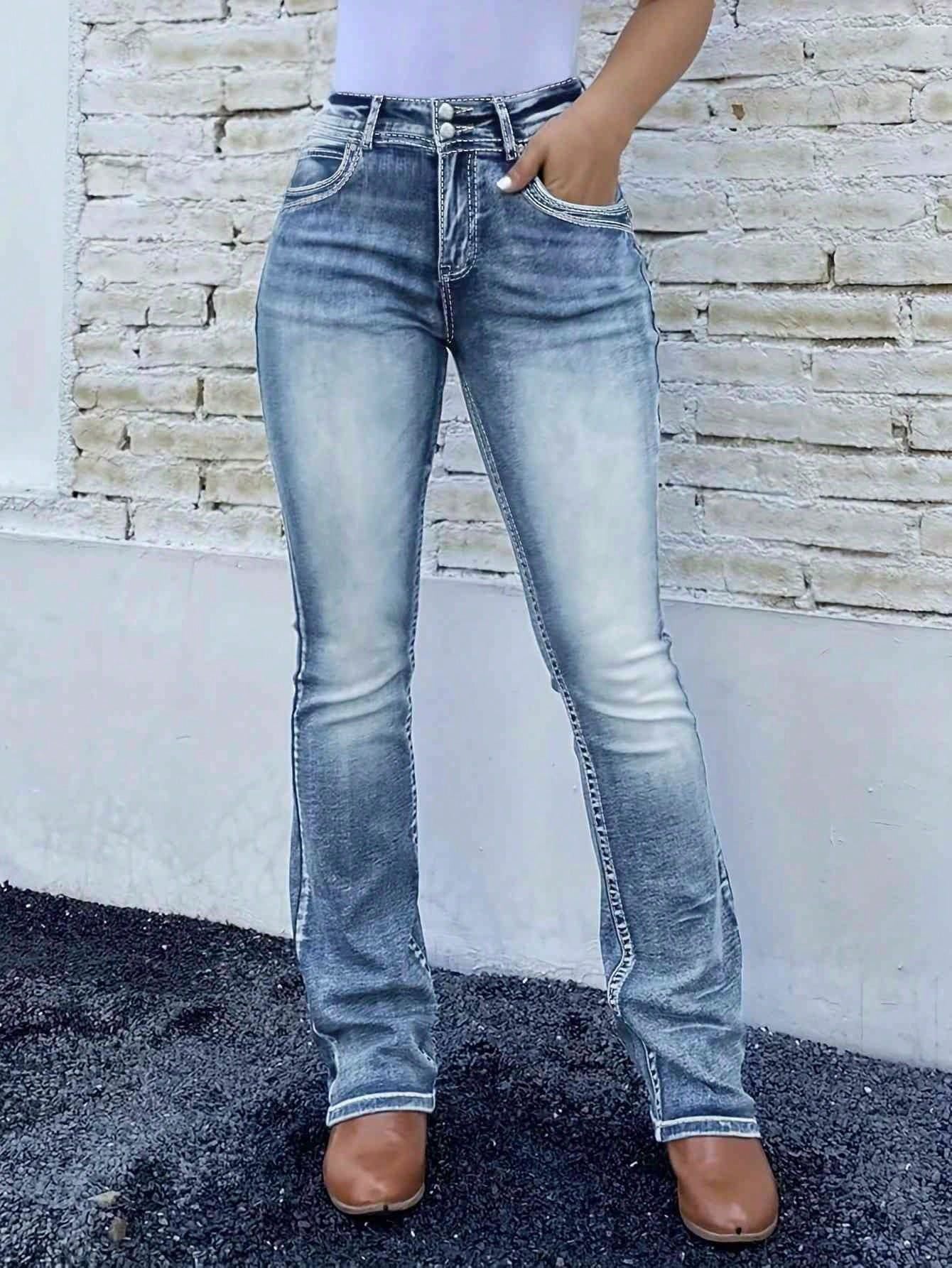Light Wash Embroidered Flare Denim Jeans