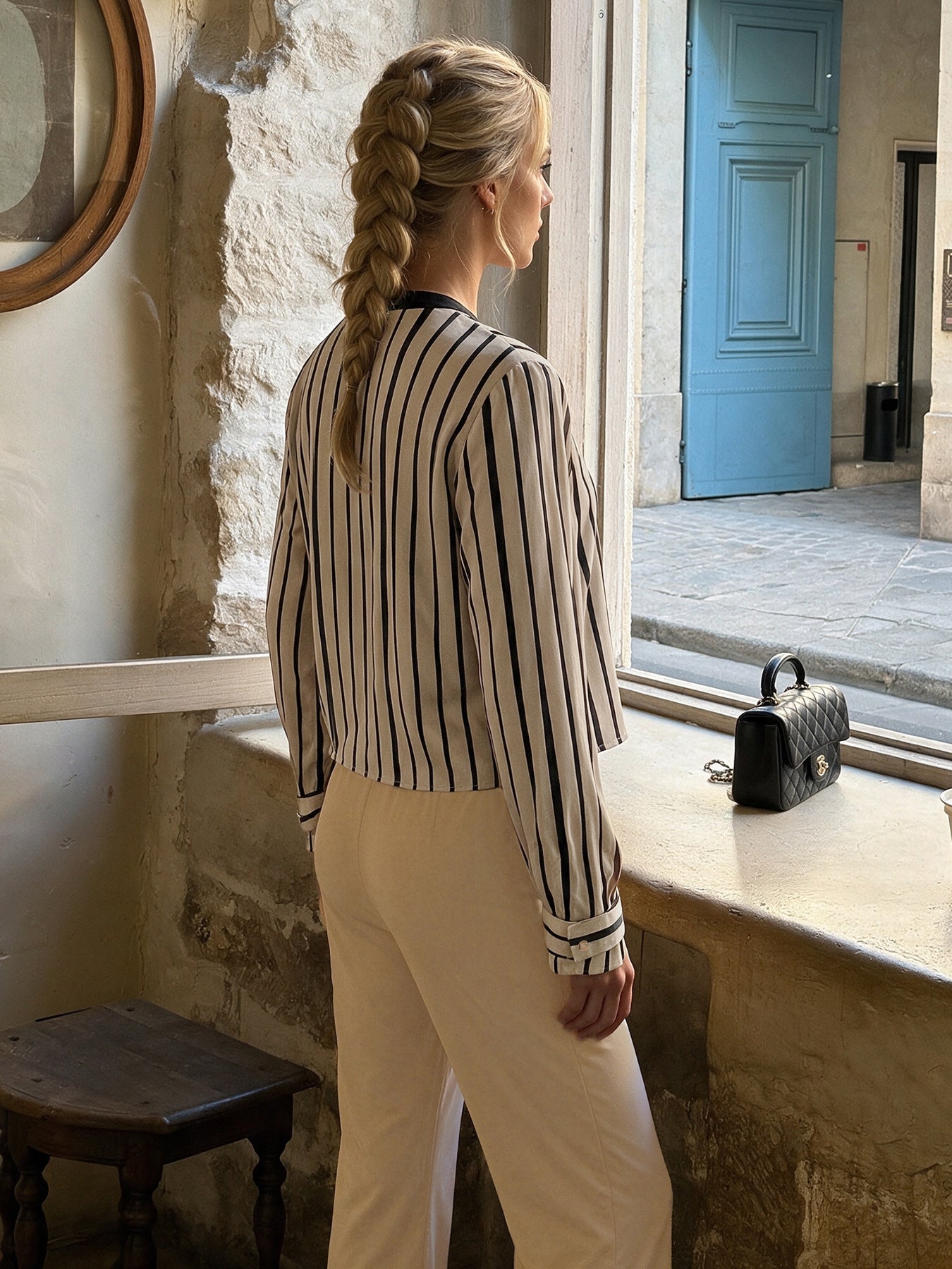 Striped Two Piece Set Button Shirt Wide Leg Pants