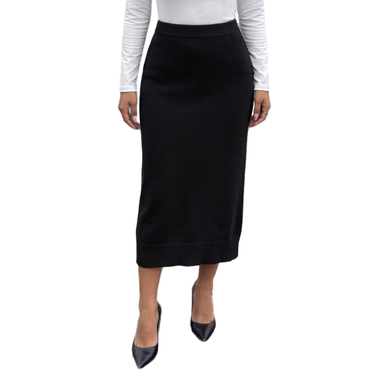 Women's Ribbed Knit Bodycon Midi Pencil Skirt
