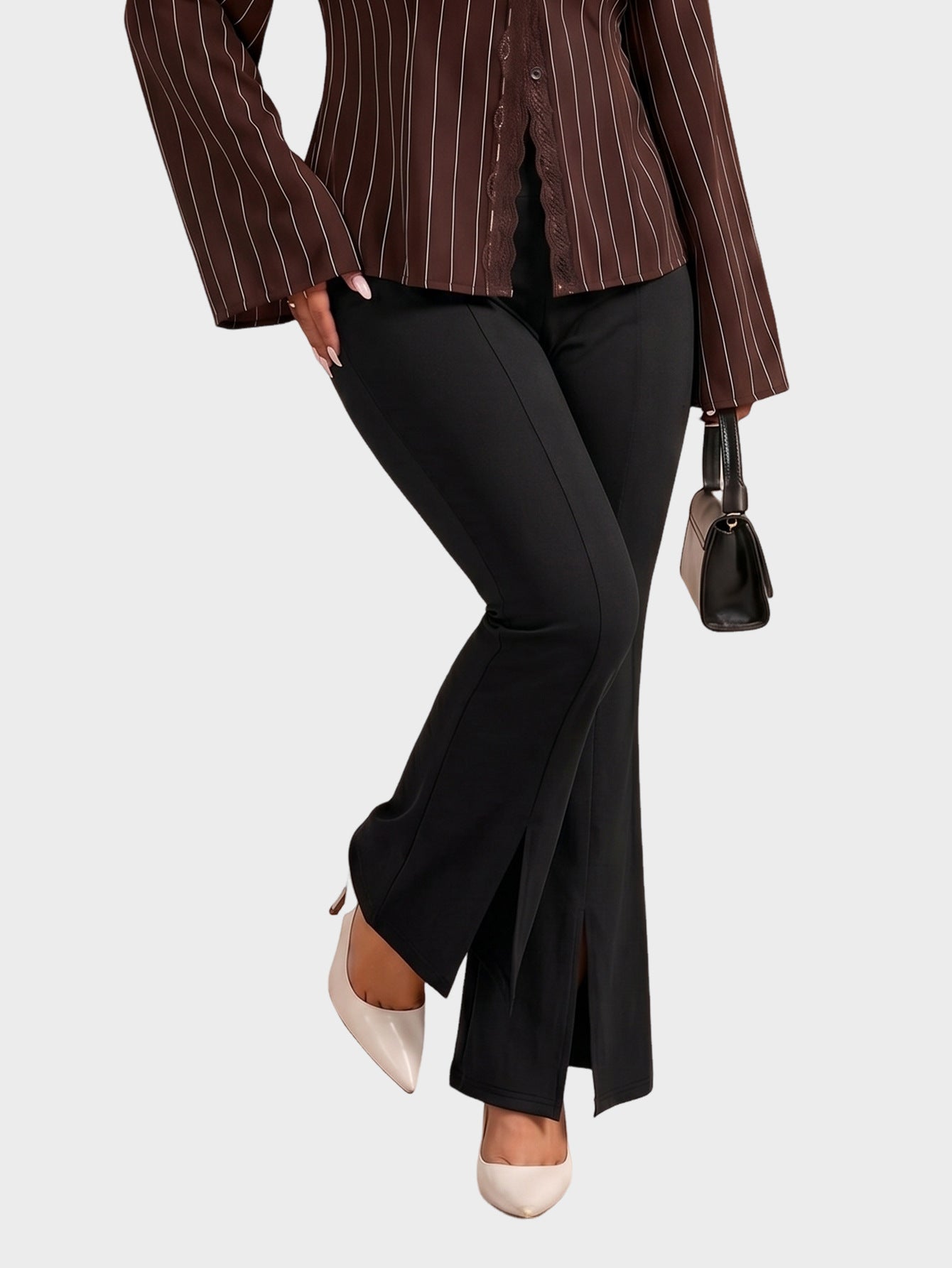 Solid Ribbed Knit Pants Wide Leg Casual High Waist Trendy