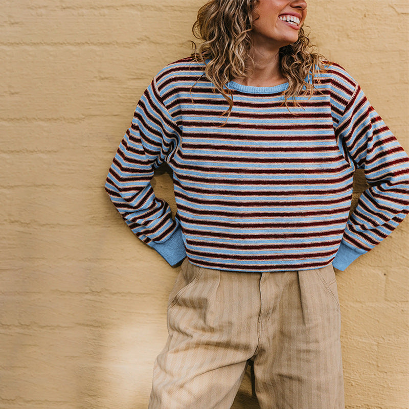 Women's Striped Crewneck Oversized Knit Sweater
